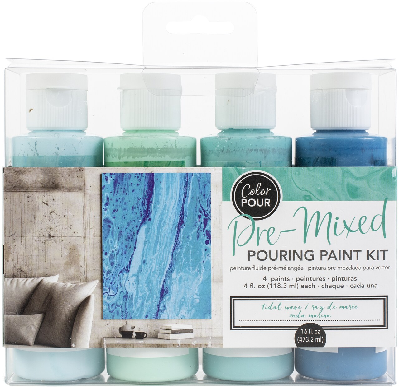 American Crafts Color Pour Pre-Mixed Paint Kit 4/Pkg-Tidal Wave